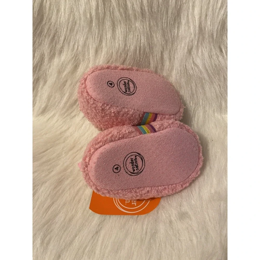 Wonder Nation Slippers Girls Size 4 Pink Fuzzy Rainbow Bootie Shoes‎